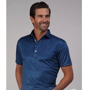 Collars & Co. Mens Medium Blue Polka Dot Dress Collar Polo Shirt Lightweight Moi